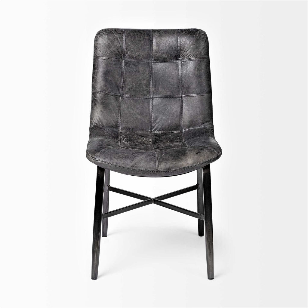 Distressed Black Leather Dining Chair Front - Your Western Decor