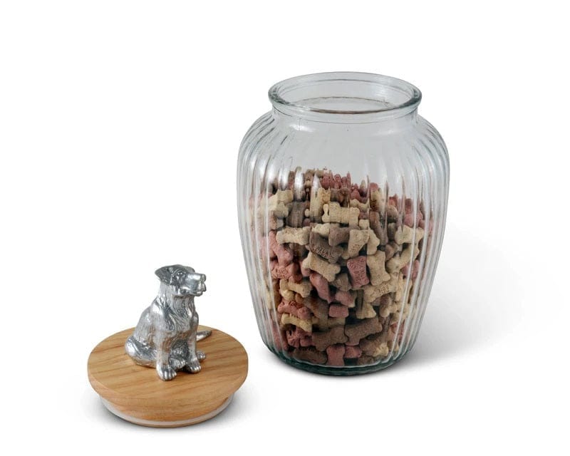 glass canister with Acacia wood lid with aluminum dog - Your Western Decor
