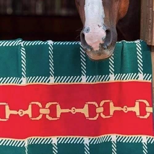 Eco Equine Striped Snaffle Woven Throw Blanket, Ivory, red, green, yellow. Made in the USA. Your Western Decor