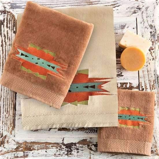 Southwestern cream and mocha towel sets. Your Western Decor