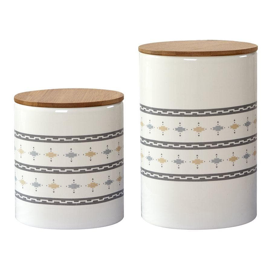 Elegant ceramic kitchen canisters with bamboo lids. Aztec design. Your Western Decor