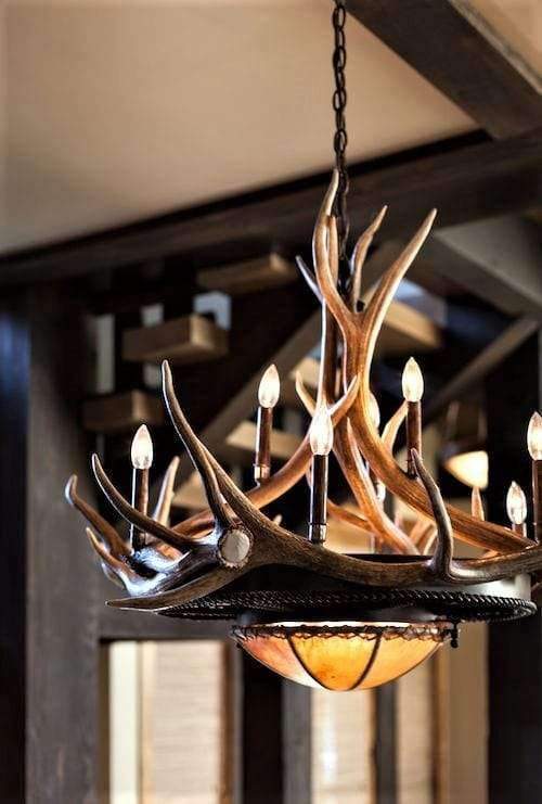 Elk horn rawhide and mica iron chandelier made in the USA