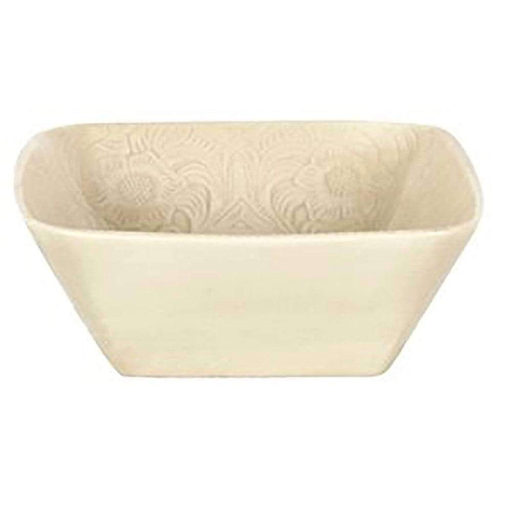 western tooled square ceramic serving bowl in cream