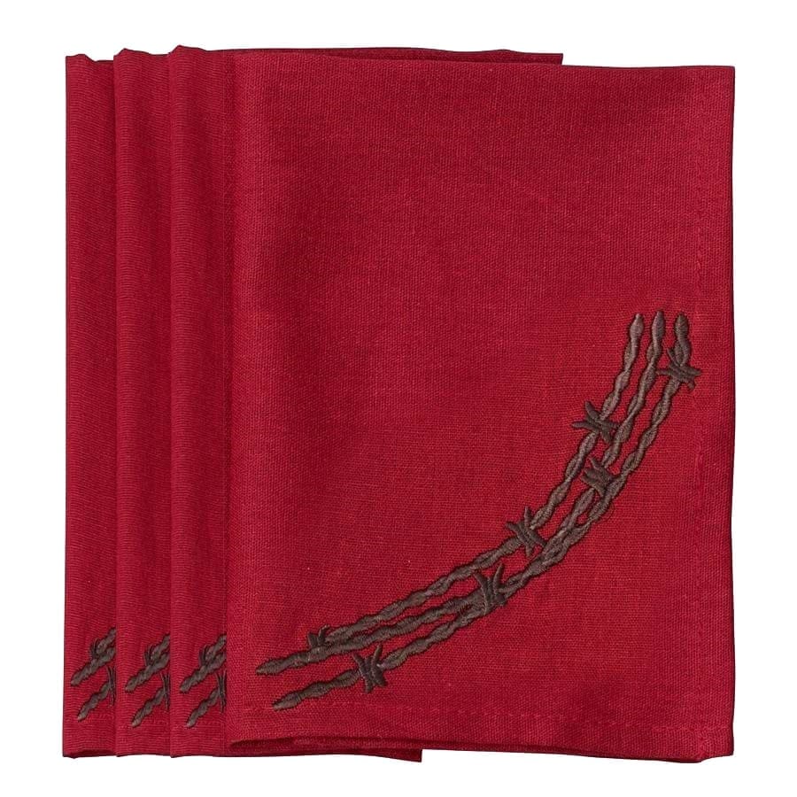 Embroidered red barbed wire cloth napkins - Your Western Decor