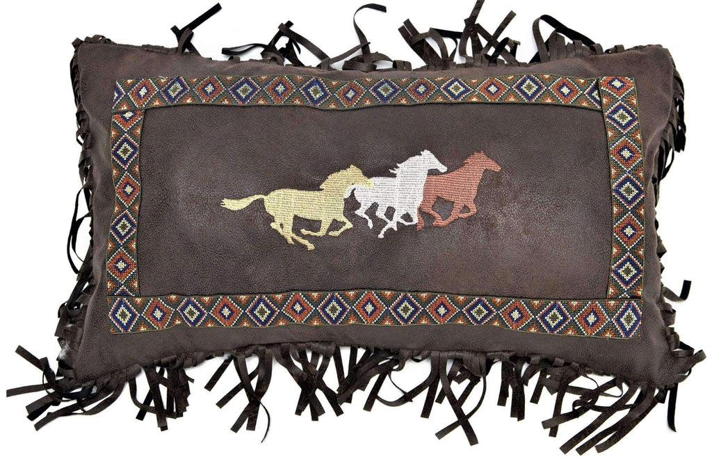 Embroidered Running Horses Pillow with Fringe - Your Western Decor