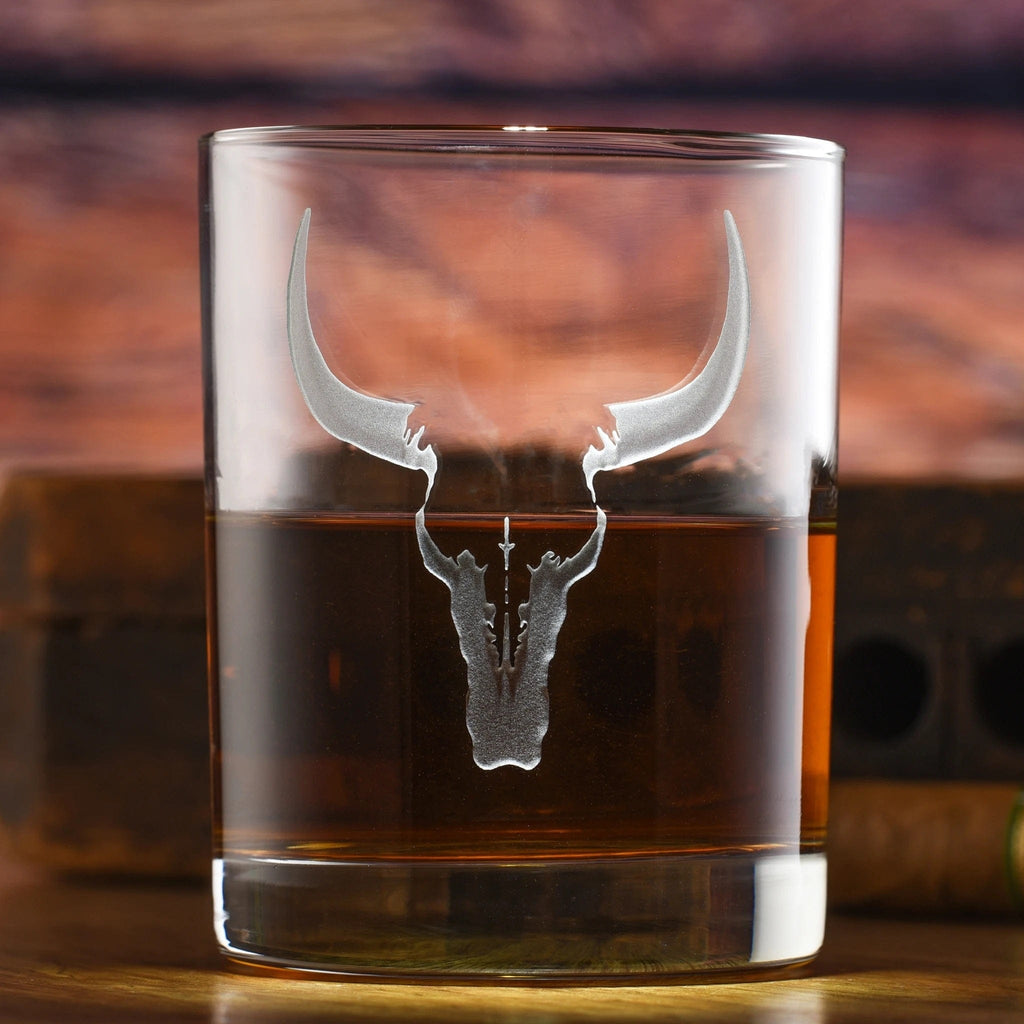 Engraved Steer Skull Whiskey Glasses - Made in the USA - Your Western Decor