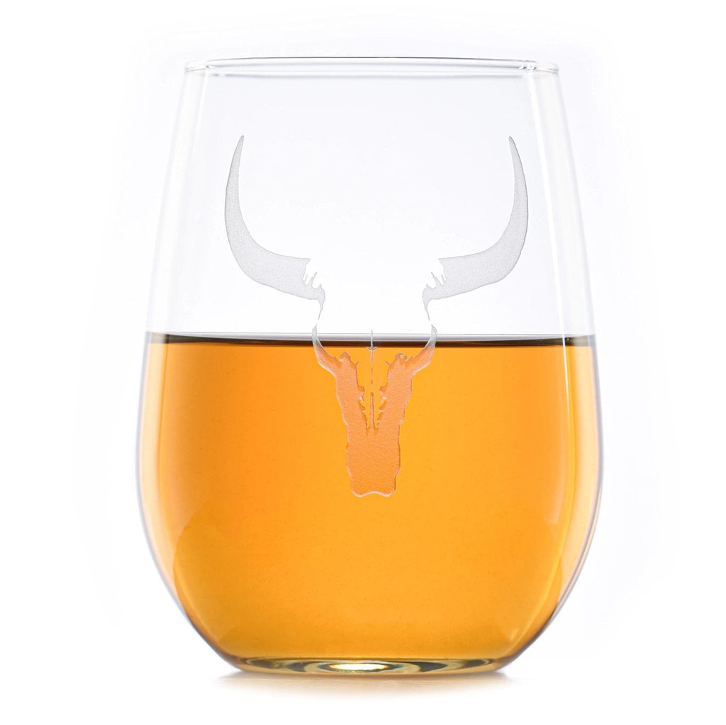 Engraved Steer Skull Stemless Wine Glasses Set - Your Western Decor