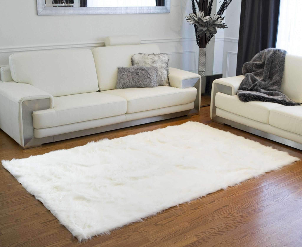 White Faux Fur Area Rug 5' x 8' - Your Western Decor