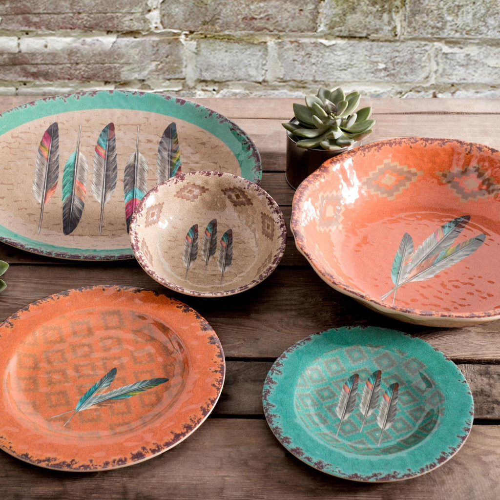 Southwest Feather Melamine Dishes, serving bowl and platter - Your Western Decor