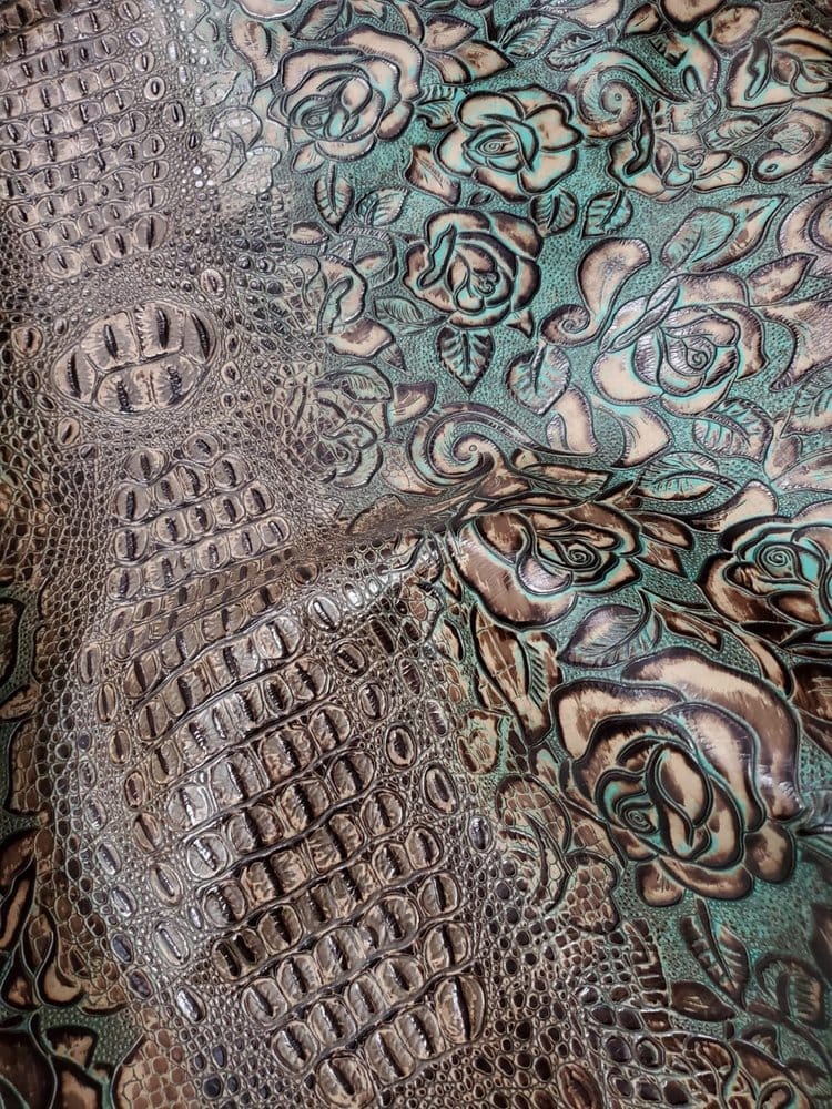 Floral Croc Mocha Turquoise Embossed Leather - Your Western Decor