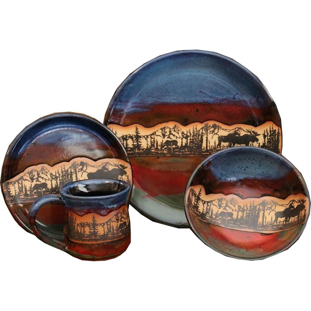 Forest Moose Pottery Dinnerware 16 Piece Set (Serves 4)