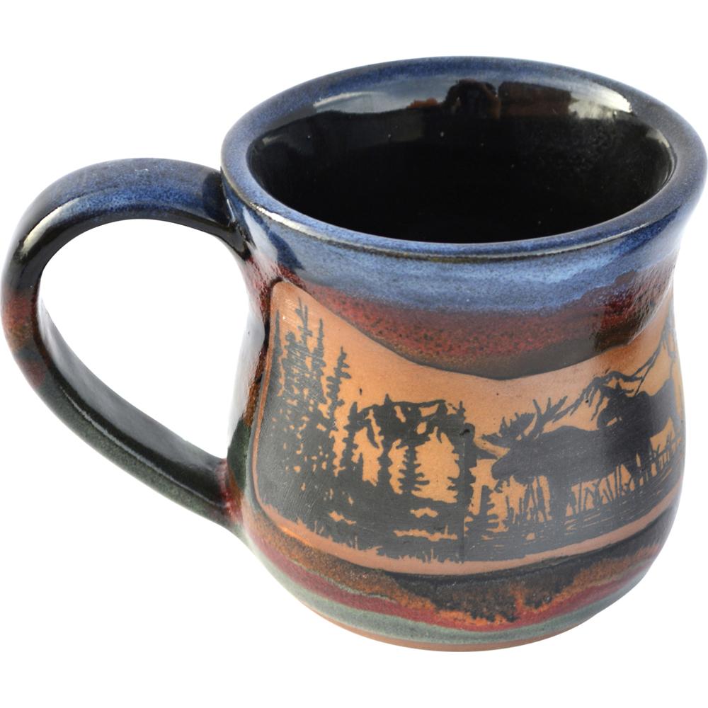 Forest moose glazed pottery mug, made in the USA. Your Western Decor