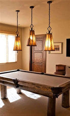 Custom rawhide pool table pendant lights. Custom made in the USA. Your Western Decor