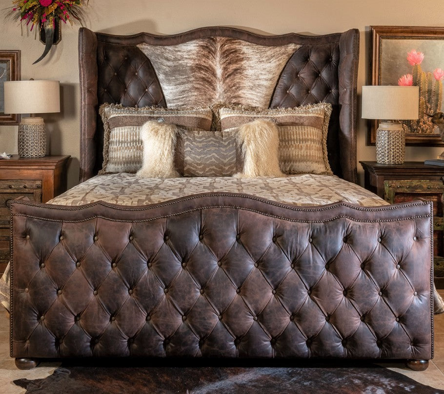 Leather & Cowhide Western Bed - American Made Bedroom Furniture - Your Western Decor