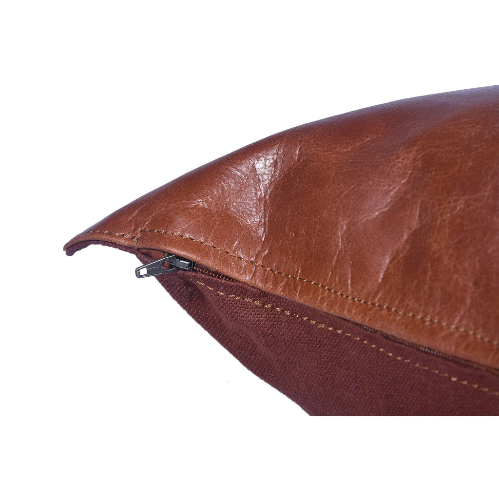 Cognac Brown Leather Lumbar Pillow zipper closure - Your Western Decor