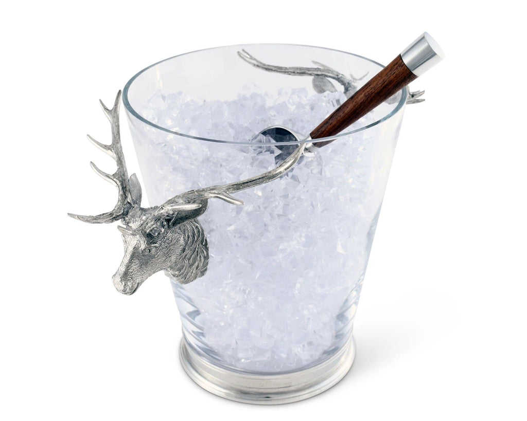 Clear ice bucket with detailed bull elk head handles. Your Western Decor