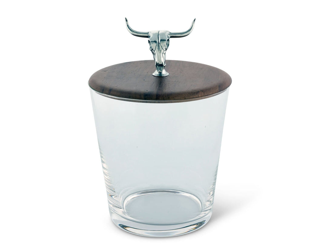 HAND BLOWN GLASS ICE BUCKET WITH COW SKULL KNOB. Your Western Decor