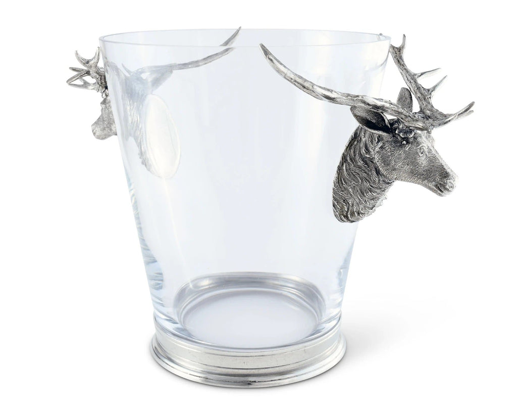 Glass ice bucket with pure pewter elk handles. Your Western Decor