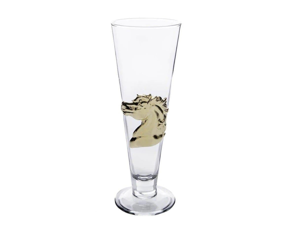 Pilsner beer glasses with 24k gold stallion on high clarity glass. Your Western Decor