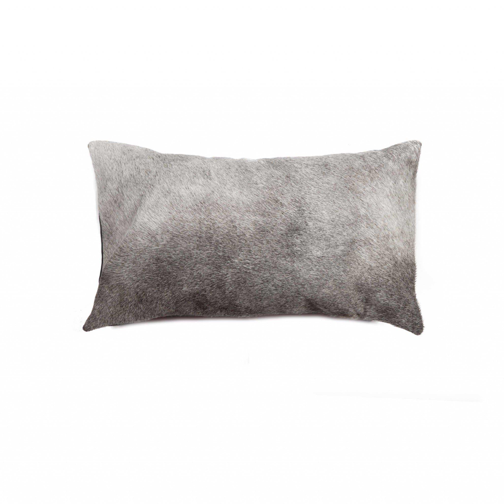 Grey Oblong Cowhide Pillow - Lumbar Shape pillow - Hair on Hide - Removable pillow Cover - Gray Cowhide