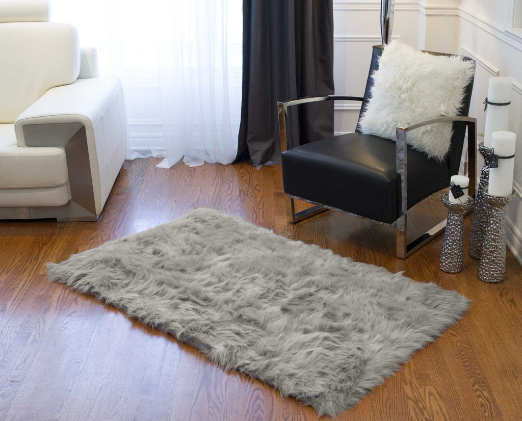 Grey faux fur plush area rug - Your Western Decor