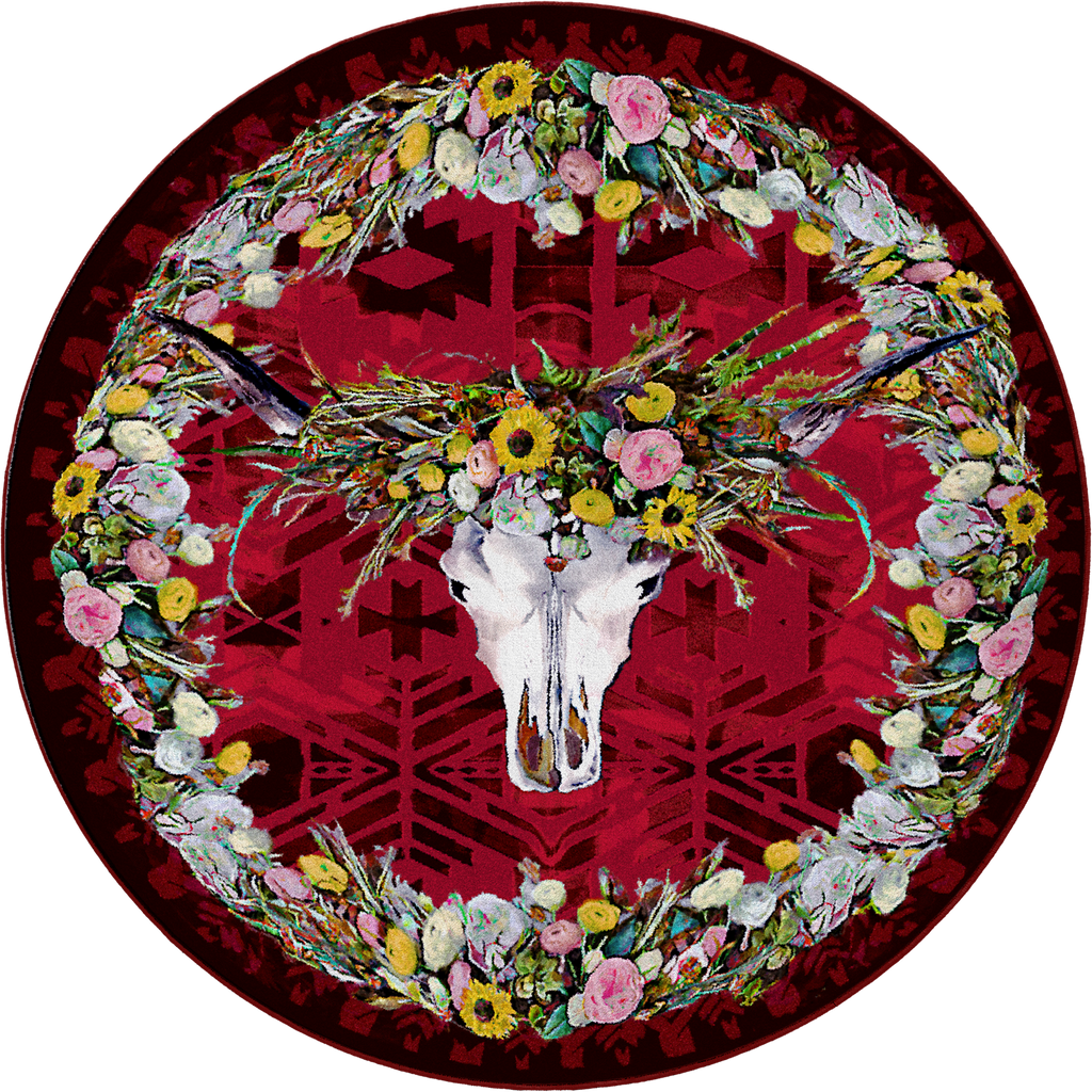 Hailey Floral & Skull Round Area Rug made in the USA - Your Western Decor