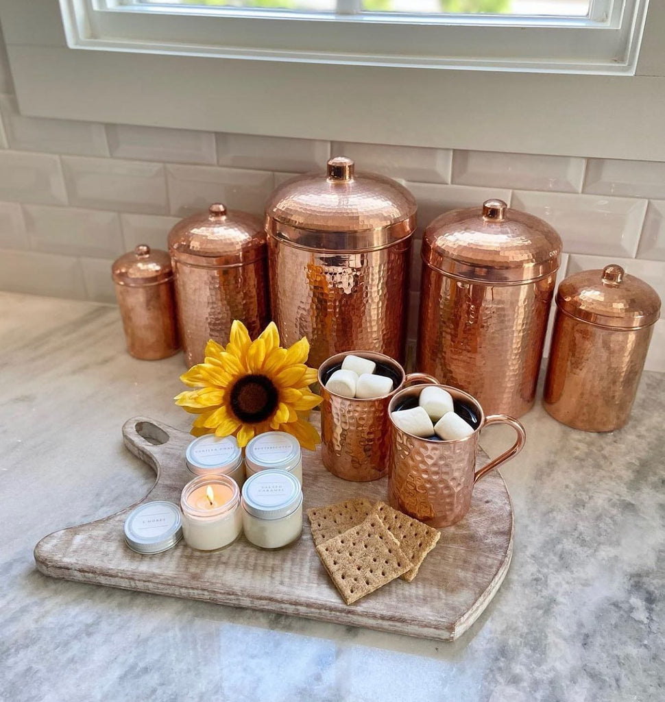 Polished hammered copper kitchen canister set - Your Western Decor