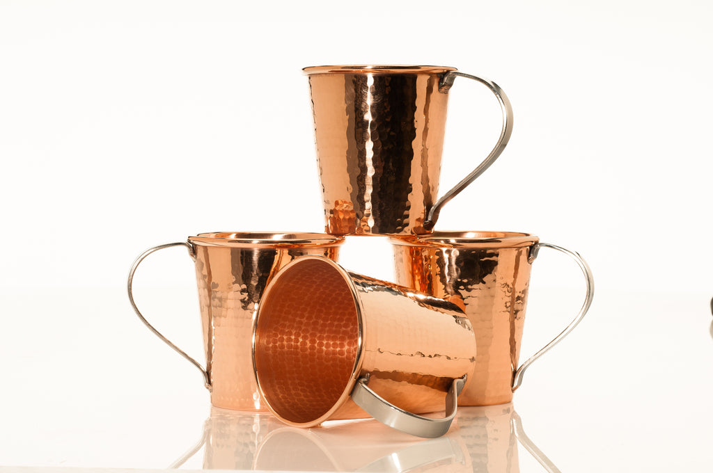 4 hammered copper Moscow mule cups with stainless steel handles - Your Western Decor