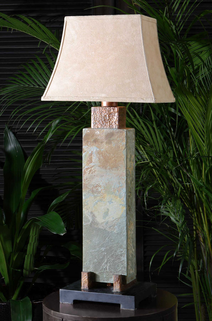 Hammered Copper & Slate Tall Table Lamp - Your Western Decor