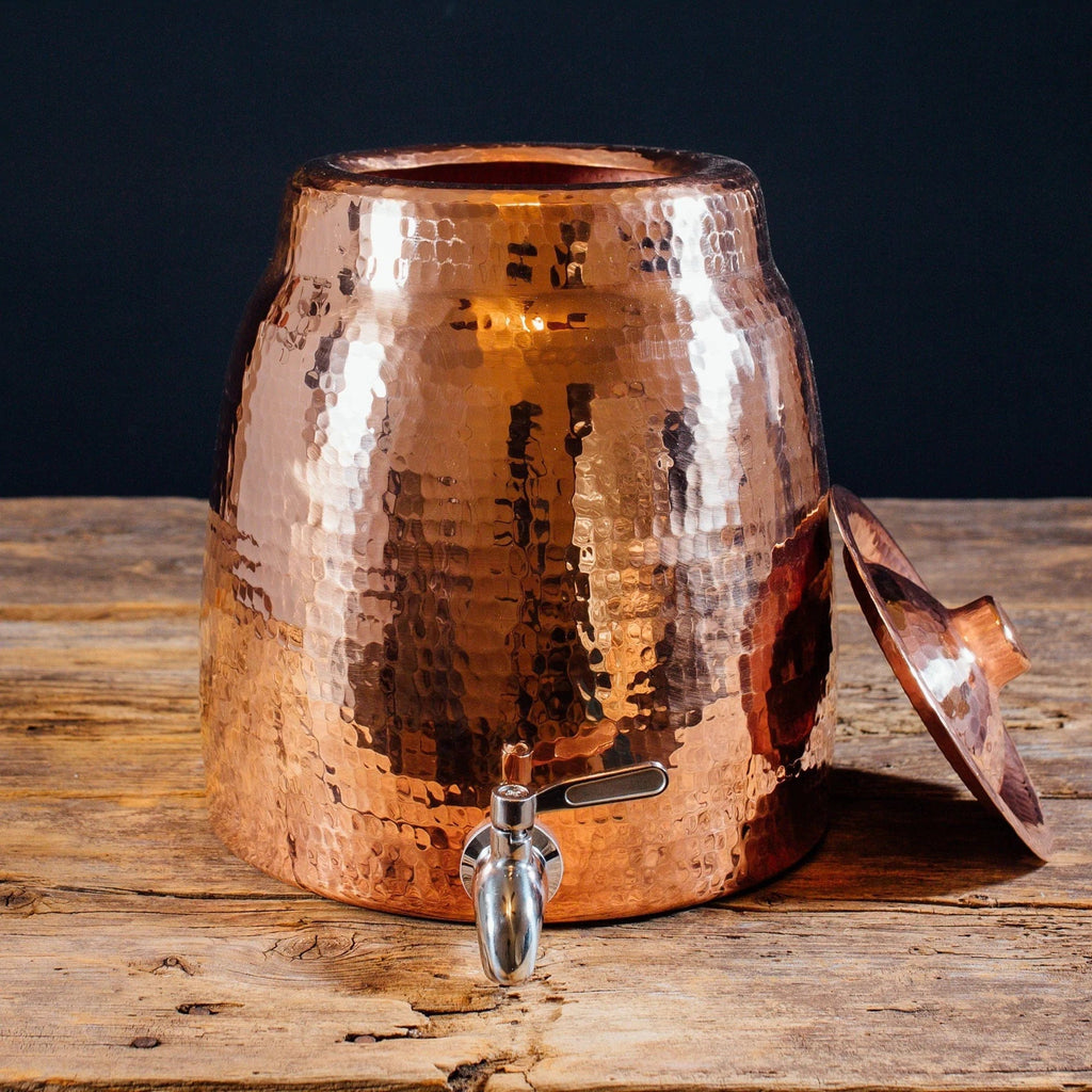 Copper water dispenser with lid and stainless steel spigot - Your Western Decor