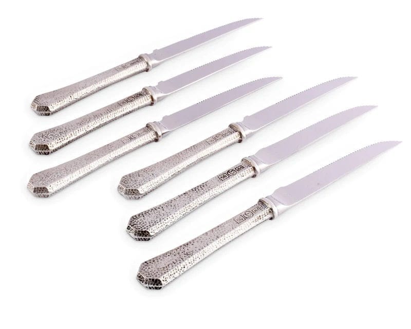 Hammered Pewter Serrated Steak Knives w/ Stainless Steel Blades - 6-pc knife set - Your Western Decor