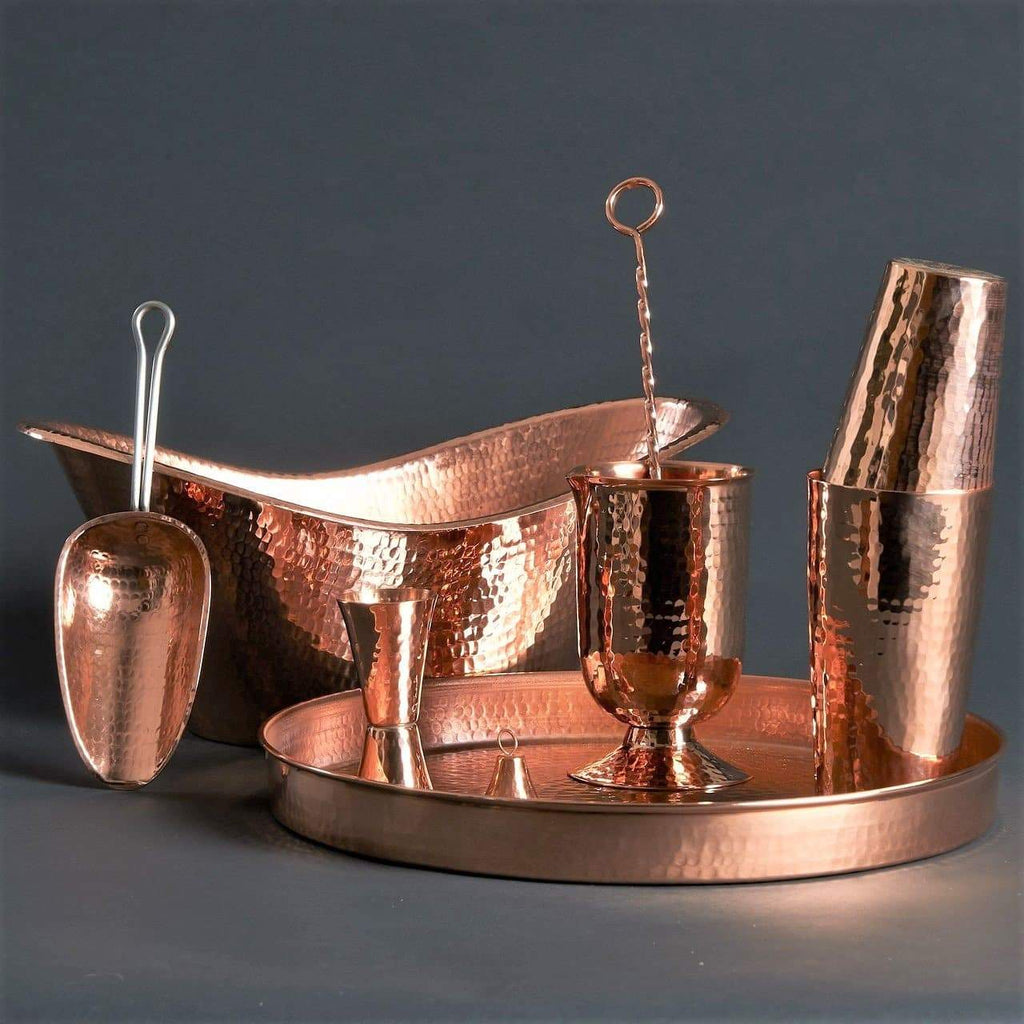 hammered copper 9 piece deluxe bar ware set