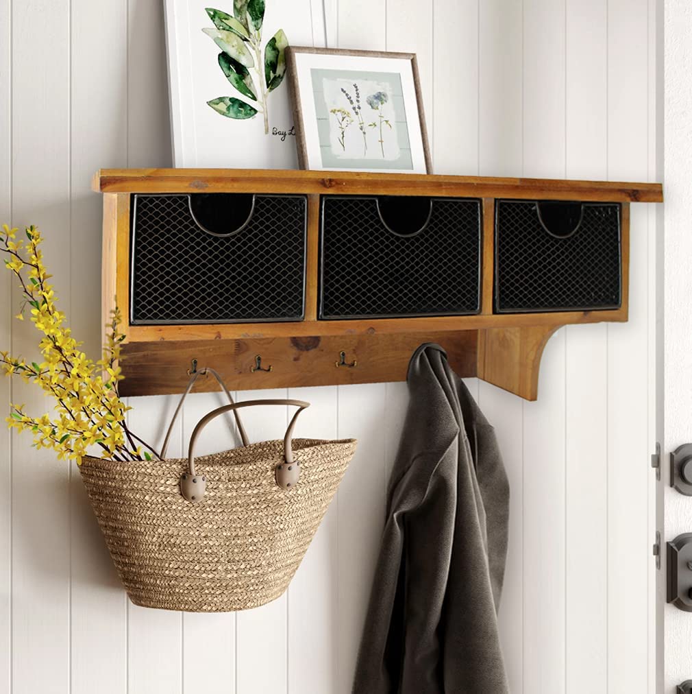 Hanging storage unit with hooks and drawers - Your Western Decor