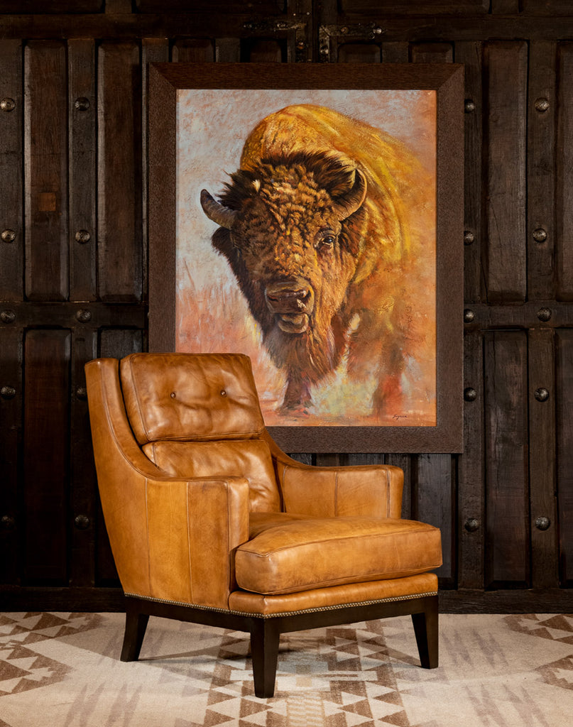 Home On the Range Buffalo Framed Art & hassleback Lounge Chair - American Made Home Furnishtings - Your Western Decor