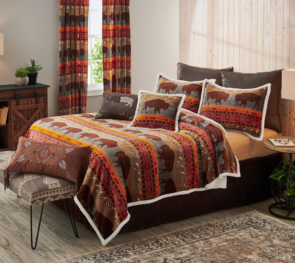 Hidden Valley Buffalo Sherpa Bedding Set and Curtains - Your Western Decor, LLC