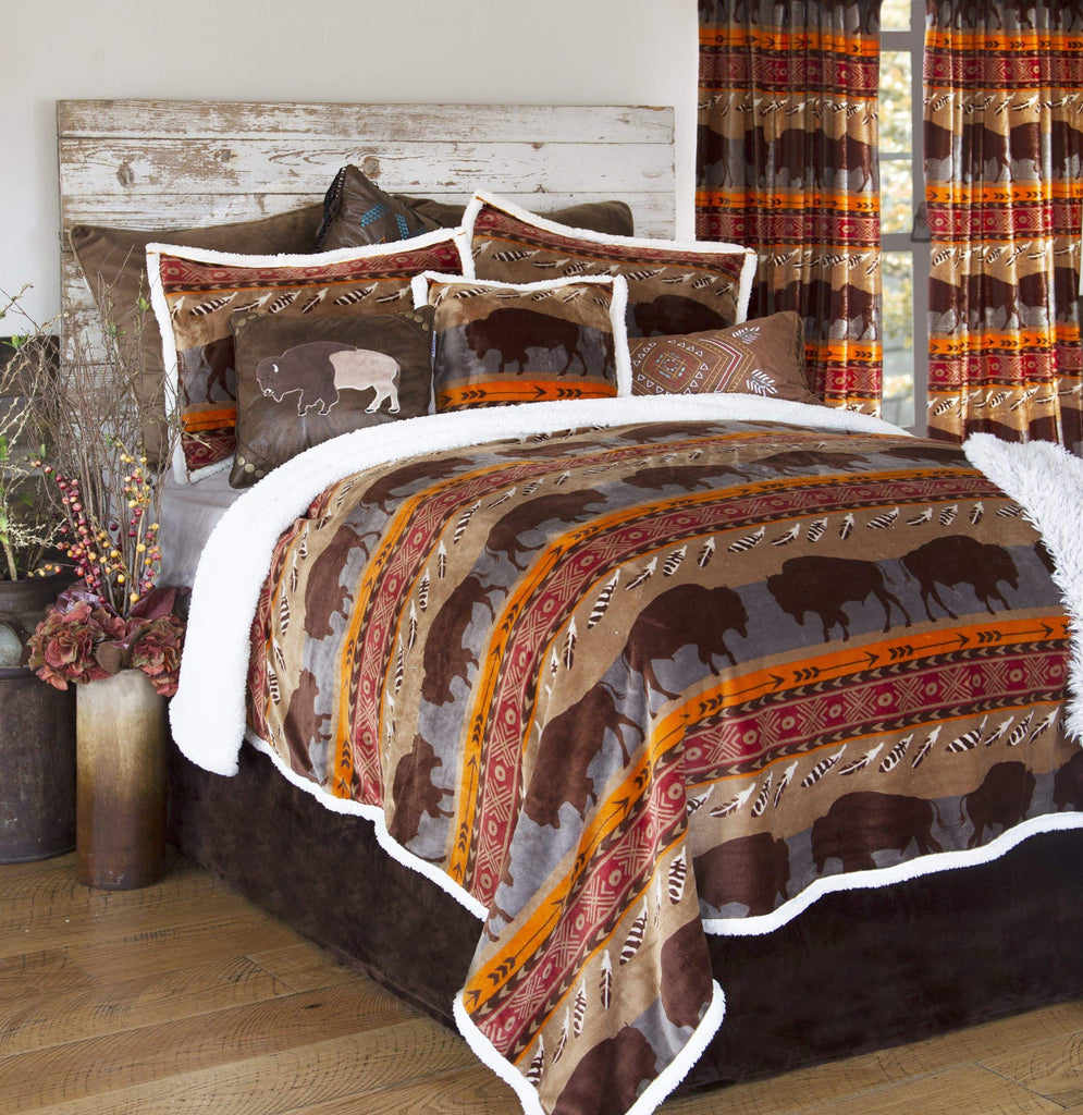 Sherpa buffalo print bedding set and curtains. Your Western Decor, LLC
