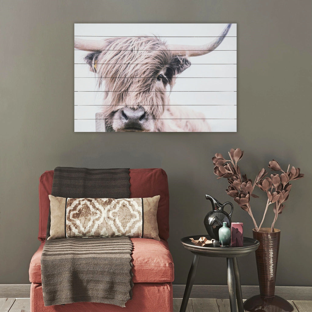 Highland Cow Plank Wall Art in Sitting Room - Your Western Decor