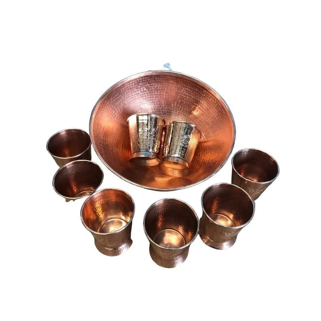 9 piece hammered copper engraved eggnog set. Your Western Decor