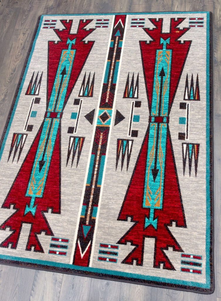 Horse thieves turquoise and red 4x5 area rug made in the USA - Your Western Decor