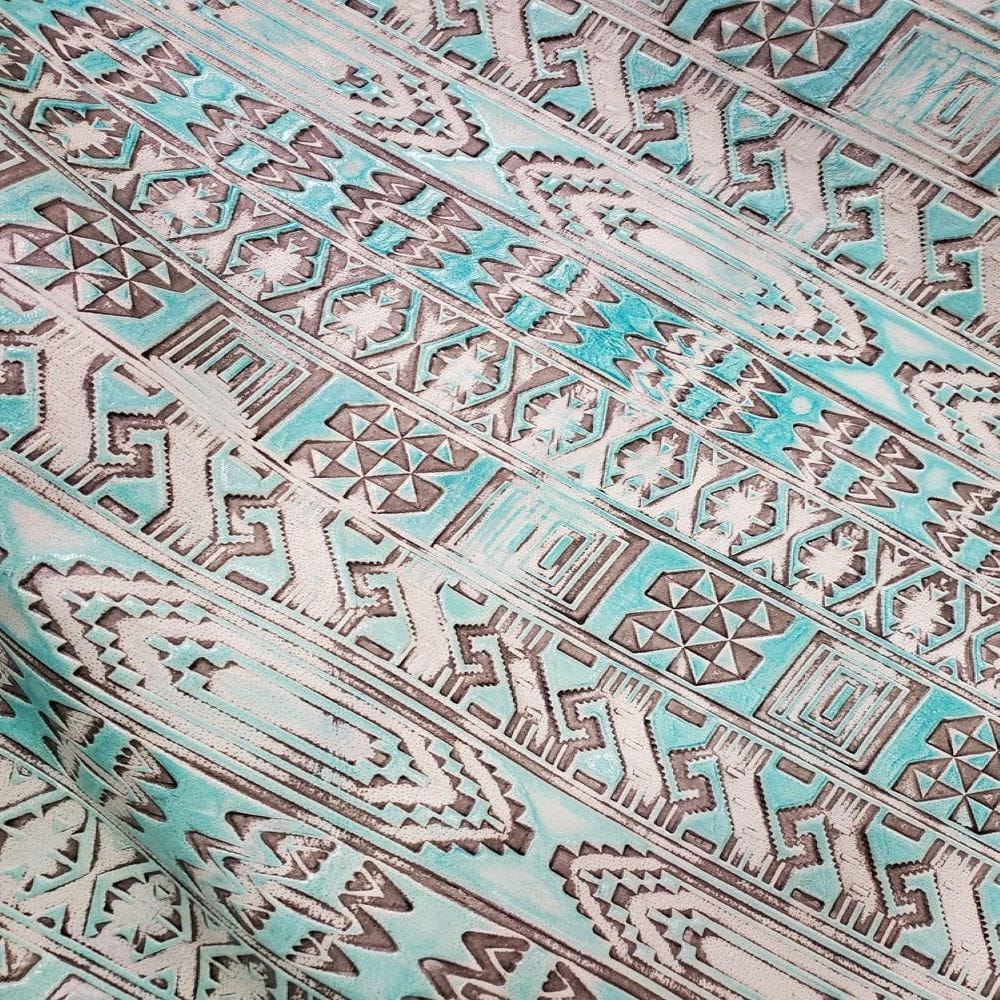 Indiano Turquoise & Ivory Embossed Leather - Your Western Decor