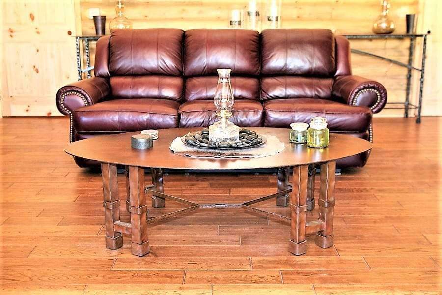 Custom made iron oval coffee table made in the USA - Your Western Decor
