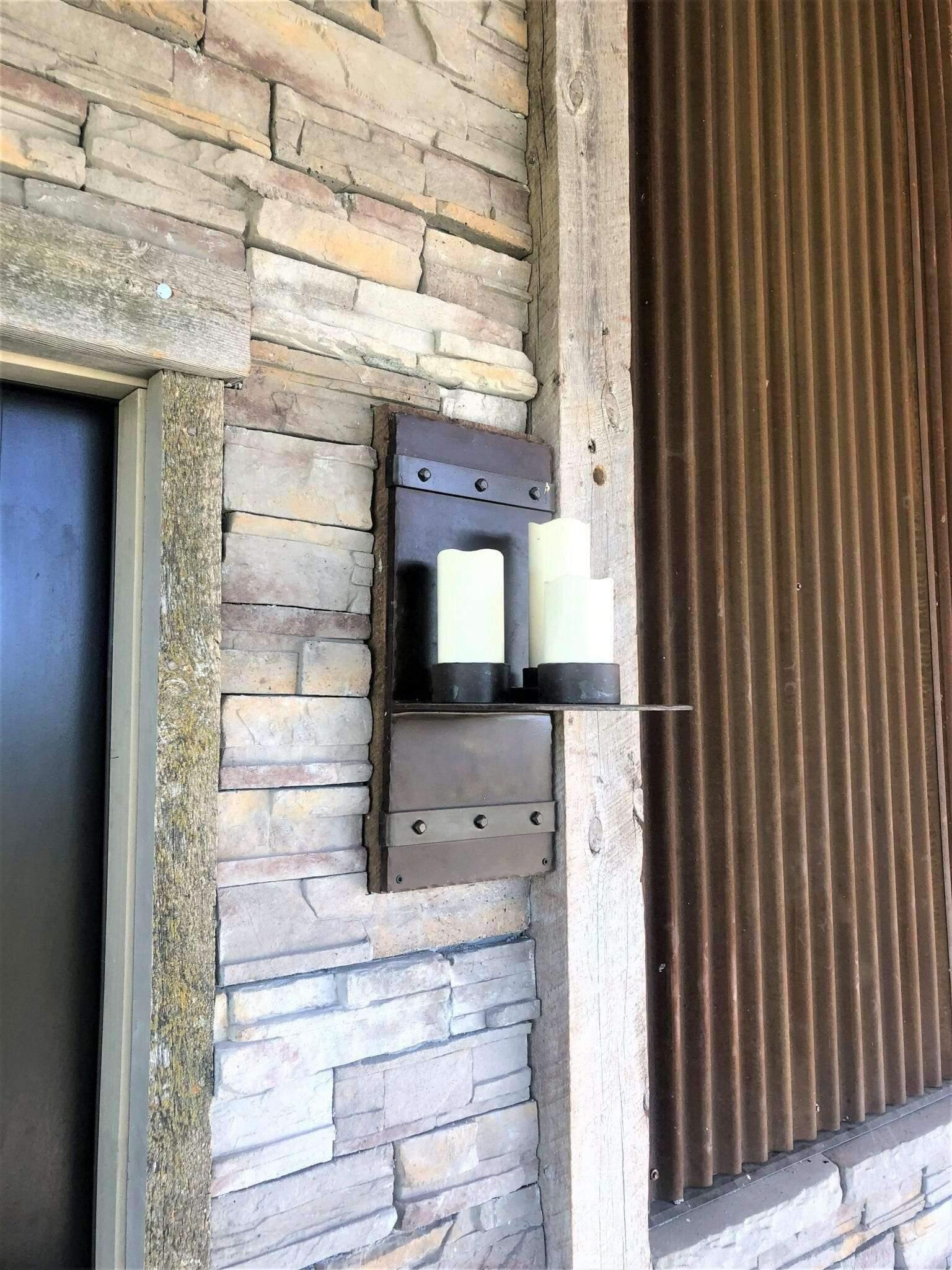 rustic outdoor wall sconce western iron wall light stone entryway