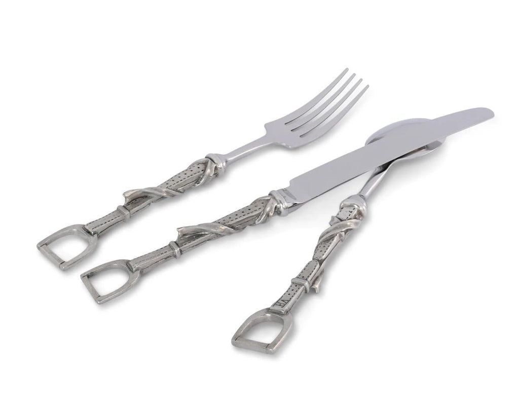 Irons and leathers equine flatware set. Pewter & stainless steel. Your Western Decor