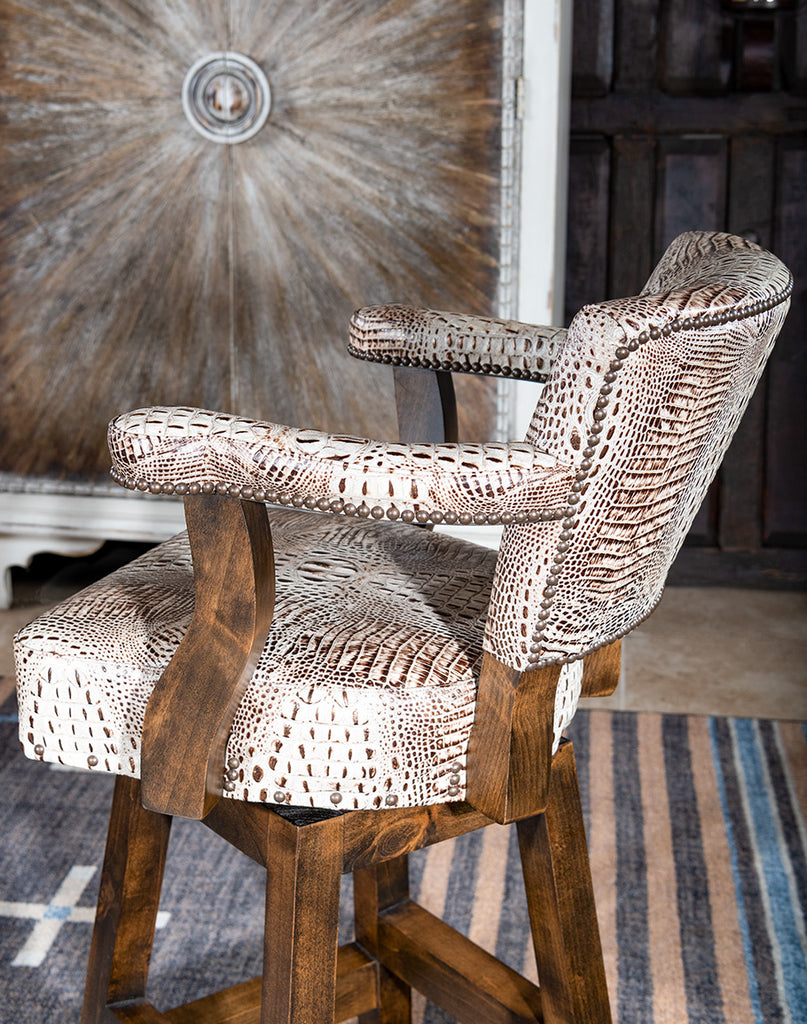 Ivory Croc Leather Swivel Bar Chair made in the USA - Your Western Decor