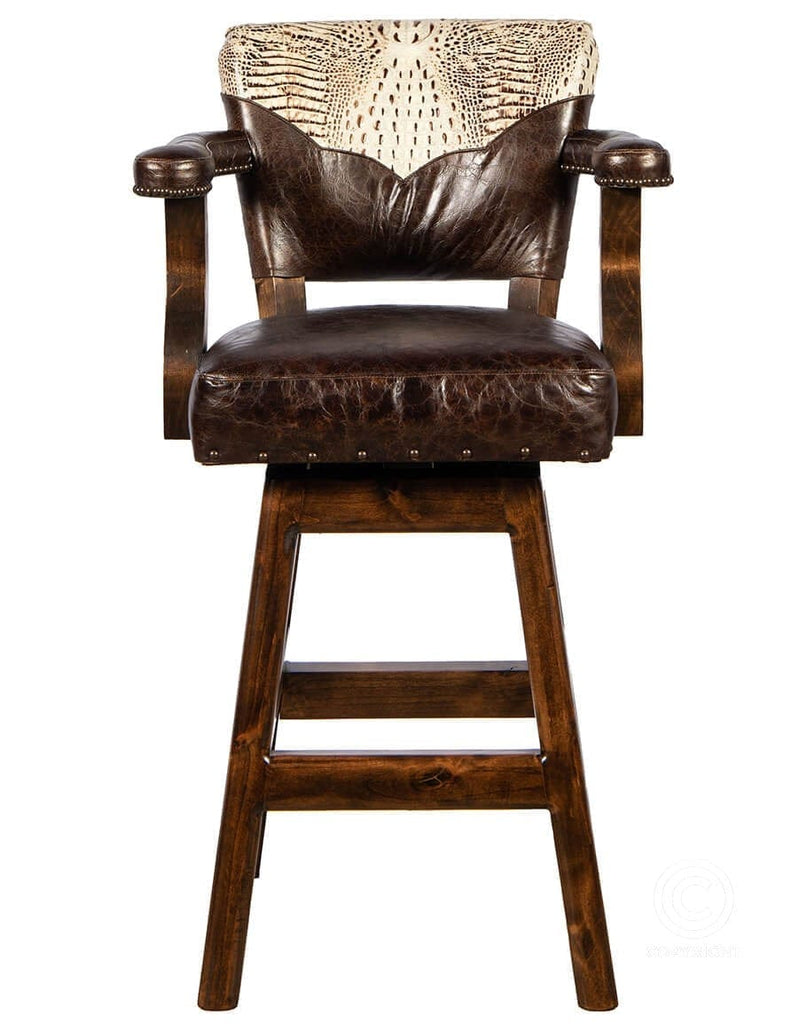 Laramie Leather Western Swivel Bar Chair Front - Your Western Decor & Design