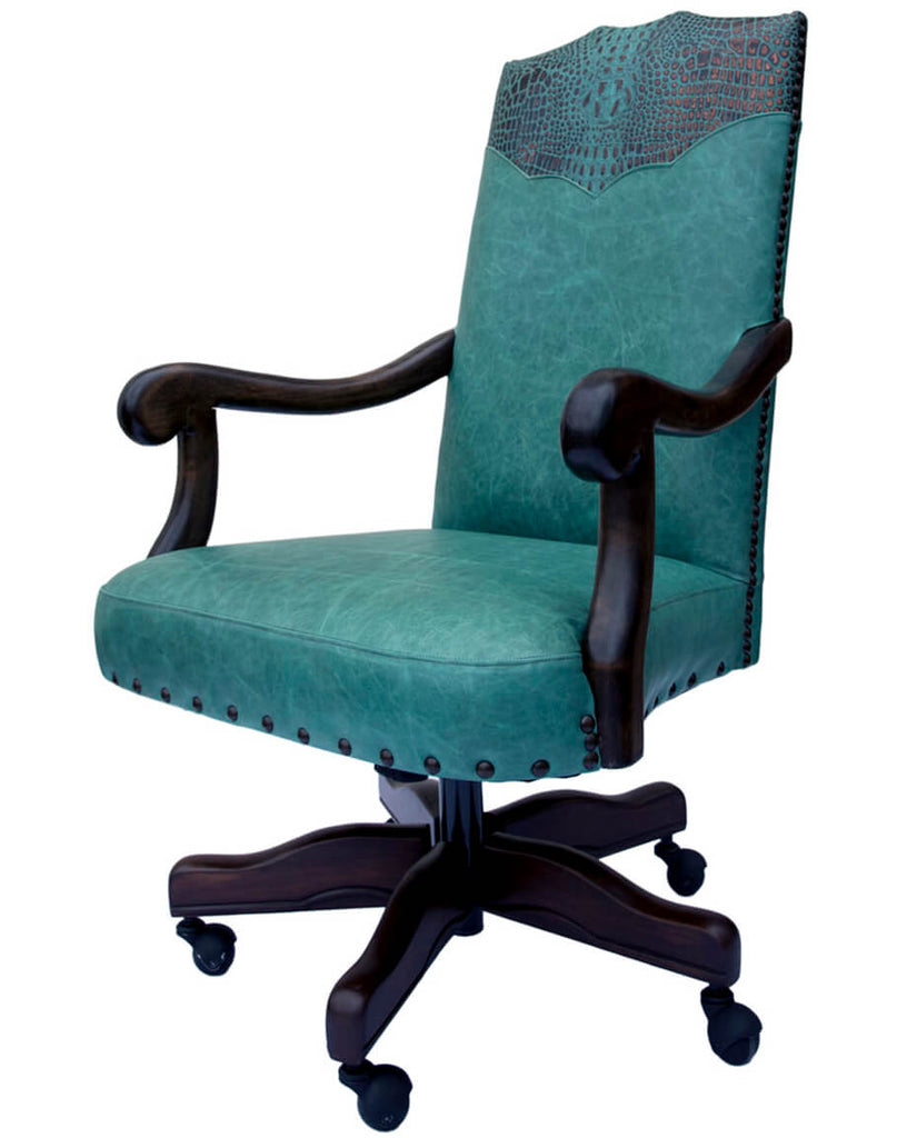 Leather Desk Chair in Turquoise Leather - Your Western Decor