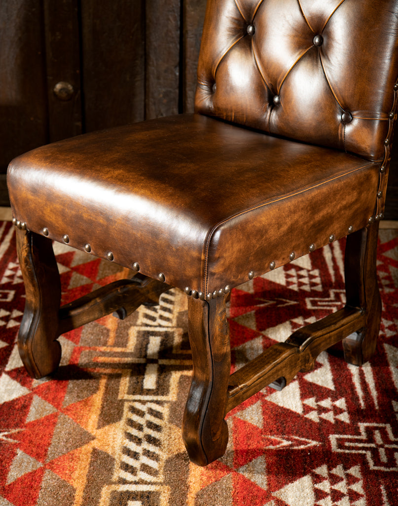 Burnished leather western dining chair seat - Your Western Decor