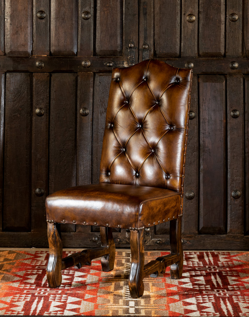 Leather Western Dining Chair - Burnished tufted leather chair - Your Western Decor
