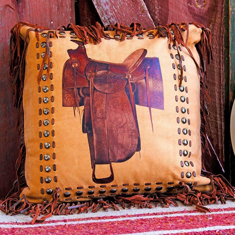 Leather Western Saddle Accent Pillow - Made in the USA - Your Western Decor