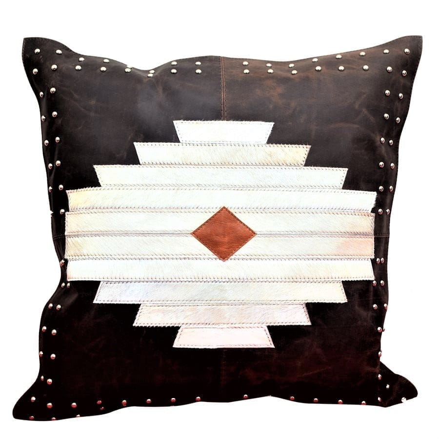 Aztec Leather and White Cowhide Throw Pillow - Your Western Decor